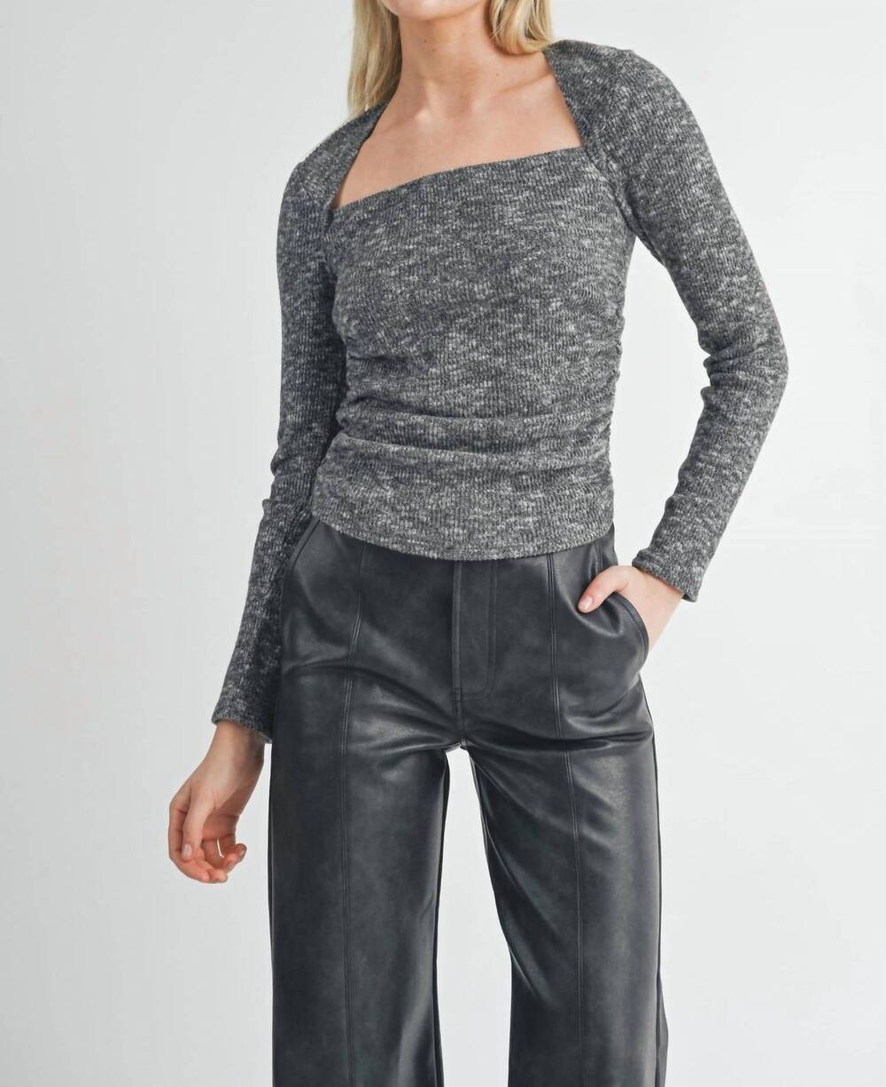 NEW SAGE THE LABEL new romantics long sleeve ruched top in charcoal